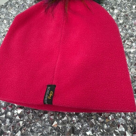 Screamer hat toque beanie Pom Pom multicolor fluff ball pink fleece winter hat